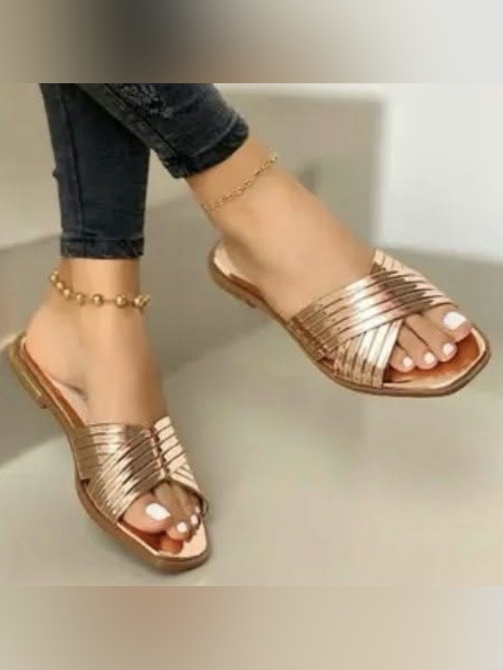 Women's Gold Metallic Slide Sandals